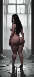 ai_generated ass big_ass big_breasts black_hair cellulite chownyou chubby chubby_female curvaceous curvy female female_only from_behind full_body huge_ass large_ass large_breasts long_hair looking_at_viewer looking_back massive_ass nude pear-shaped_figure pear_shaped pigeon-toed solo stable_diffusion standing the_ring thick_thighs thighs tiptoes viewfinder voluptuous wide_hips window yamamura_sadako