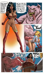 1boy 2girls anal anal_penetration anal_sex anthro ass big_breasts bimbo black_hair blonde_hair blue_eyes breasts breasts_out bubble_butt busty butt comic creampie cum cum_inside dc dc_comics english_text erect_nipples erection fat_man female female_focus fenris_comix hambone hourglass_figure huge_ass large_breasts lipstick long_hair makeup male multiple_girls obese obese_male olive_skin overweight overweight_male parody parody_porn penis pig pigtail power_girl sex skimpy skimpy_clothes speech_bubble superman_(series) tan testicles text vagina veiny_penis wide_hips wonder_cunt wonder_woman wonder_woman_(series)