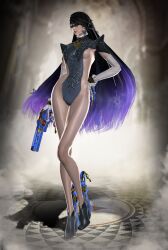 1girls 3d barely_clothed bayonetta bayonetta_(character) bayonetta_2 black_hair bodysuit breasts curvaceous curvy earrings female female_only glasses gloves grey_bodysuit gun half-dressed half_dressed half_naked hand_on_hip high_heels light-skinned_female light_skin long_hair malkavian-soul medium_breasts partially_clothed pistol platinum_games purple_hair sega slim_waist solo solo_female two_tone_hair white_gloves wicked_weave xnalara