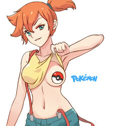 1girls breasts female female_only flashing green_eyes kasumi_(pokemon) kimzzang misty_(pokemon) nintendo orange_hair pasties poke_ball_pasties pokeball pokemon pokemon_rgby red_hair solo suspenders