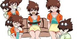 bakuten_shoot_beyblade beyblade bondage brown_hair chloroform gag gagged hilary_tachibana kenny_(beyblade) kidnapped pikname45 red_eyes saien_manabu tachibana_hiromi white_background