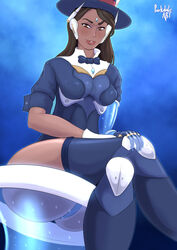 1girls 2d alternate_costume ass big_ass dark-skinned_female dark_skin female female_only looking_at_viewer magician_symmetra overwatch panties parkdale solo symmetra thighhighs