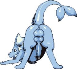 alpha_channel animal_genitalia animal_penis anus ass ass_up balls bodily_fluids canid canine canine_penis canis digital_media_(artwork) eeveelution erection feral genital_fluids genitals knot looking_at_viewer looking_back low_res male male_only male_vaporeon mammal nintendo open_mouth penis pokémon_(species) pokemon presenting presenting_balls presenting_hindquarters presenting_penis queenkami raised_tail rear_view simple_background smile solo spread_legs spreading sprite transparent_background vaporeon video_games