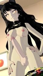 1futa 3d animal_ears bedroom black_hair blake_belladonna breasts cat_ears erection futa_only futanari heart-shaped_pupils huge_breasts long_hair nail_polish nipples pants_down penis rwby sfmslayer smile solo solo_futa source_filmmaker testicles yellow_eyes