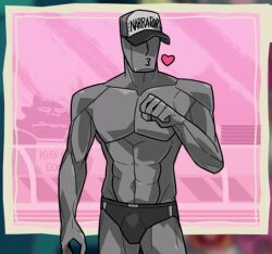 abs bulge grey_body grey_skin hat male male_only monster_prom muscular_male narrator_(monster_prom) official official_art solo underwear