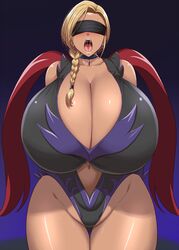 1girls alternate_version_available bianca_whitaker blindfold blonde_hair breasts cleavage clothing dragon_quest dragon_quest_v earrings female gigantic_breasts huge_breasts jewelry kloah large_breasts leotard navel open_mouth ponytail solo sweat tan tan_skin thick_thighs wide_hips