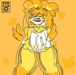 animal_crossing animated anthro big_breasts breasts canid canine canis domestic_dog female fur furry furry_only genitals heart isabelle_(animal_crossing) looking_at_viewer loop mammal nintendo nipples nude ponporio_(artist) pussy short_playtime smile solo tail tailwag video_games