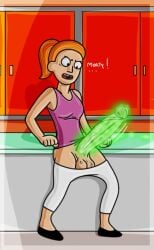 1futa big_penis futa_only futanari glowing_penis gtogta_(artist) kitchen penis rick_and_morty shiny shiny_skin summer_smith text