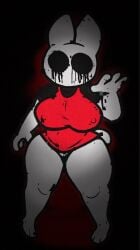 2023 anthro big_breasts black_clothing black_shirt black_topwear blood blood_from_eye bodily_fluids breasts clothing creepypasta digital_drawing_(artwork) digital_media_(artwork) empty_eye_sockets female genitals glitch hi_res lagomorph lewdewott mammal nipple_outline pussy ruby_(max_and_ruby) scut_tail shirt short_tail solo spread_legs spreading tail thick_thighs topwear white_body