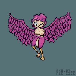 2024 axolotl_fishies bird_feet dysphoria_(rpg) futa_only futanari harpy large_breasts pixel_art tagme wings