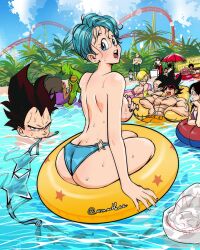 1girls amartbee ass bikini breasts bulma_briefs dragon_ball embarrassed female pool tagme vegeta