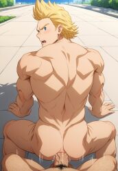 abs ai_generated balls bara biceps big_balls big_penis blonde_hair blue_eyes boku_no_hero_academia gay ilovementits lad male male_only manly mirio_togata muscular muscular_male my_hero_academia pecs penis thighs togata_mirio yaoi