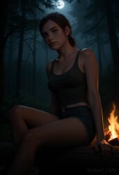 1girls ai_generated angel_light angel_light_(artist) ellie_(the_last_of_us) ellie_williams forest night the_last_of_us the_last_of_us_2