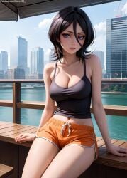 1girls 2d ai_generated athletic athletic_female big_ass black_hair bleach bleach:_the_thousand-year_blood_war breasts chest cleavage curvy curvy_figure cute cute_face detailed eyelashes eyeshadow female female_only fit fit_female focus hair_between_eyes high_quality kuchiki_rukia legs light-skinned_female light_skin lips lipstick looking_at_viewer makeup mascara medium_breasts medium_hair midriff naked nero100 nipples nude pale-skinned_female pale_skin party petite petite_body purple_eyes seductive seductive_look short_hair shorts tagme tank_top thighs young