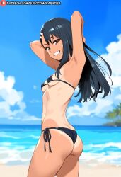 1girls ai_generated armpits arms_behind_head ass beach bikini dclp from_behind hayase_nagatoro please_don't_bully_me,_nagatoro small_breasts standing