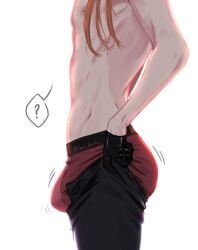 1boy 1male athletic athletic_male big_dick big_penis boxers bsd bulge bungo_stray_dogs bungou_stray_dogs chuuya_nakahara gloves hung lean_body lean_muscle lex_dark male male_focus male_only muscles muscular muscular_male nakahara_chuuya nipple_piercing nipples no_face no_sex no_visible_face no_visible_genitalia question_mark red_boxers red_hair shirtless shirtless_male speech_bubble