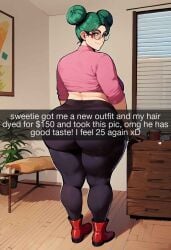 ai_generated amy_(daballsman) asian asian_female asian_milf ass back_view bbw big_butt black_leggings black_legwear black_yoga_pants chubby chubby_female civitai daballsman dialogue double_bun dumptruck_ass english_text fat fat_ass fat_female gigantic_ass glasses green_hair huge_ass leggings male/female malesub mall mature_female milf mirror_selfie mom_swap mommy mummy nerdy nerdy_milf nerdy_mom older_female overweight overweight_female pink_shirt presenting_hindquarters shirt showing_off snapchat son_swap swapping_moms tagme text texting thiccwithaq_(ai_style) tshirt wearing_glasses wide_hips yoga_pants younger_male