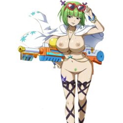 1girls bracelets brandish_mew breasts earrings edit fairy_tail female_only green_eyes green_hair heart_glasses large_breasts necklace nipples nude_filter pussy solo watergun