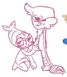 2boys annoyed annoyed_expression cum cum_on_face dandy&#039;s_world doodle fiznie1133 gay gay_sex goob_(dandy&#039;s_world) handjob hatehugs_(ship) kneeling looking_at_viewer on_knees roblox shrimp shrimpo_(dandy&#039;s_world) sketch sweat sweating