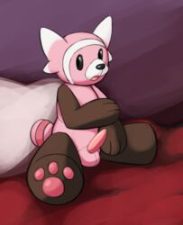 animal_genitalia animate_inanimate balls bed erection female furniture genitals hi_res living_plushie mammal nintendo nova_nsfw nude on_bed open_mouth penis plushie pokémon_(species) pokemon semi-anthro solo stufful tapering_penis video_games