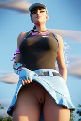 1girls 3d 3d_(artwork) alternate_version_available blender bottomless_skirt braid braided_hair braided_ponytail clothed clothing epic_games female female_focus female_only fortnite fortnite:_battle_royale golf_cap golf_outfit headwear hi_res highres lewdrex lifting_skirt light-skinned_female light_skin no_panties no_panties_under_skirt no_underwear outdoors outside ponytail pose posing presenting presenting_pussy pussy pussy_lips pussy_peek rio_(fortnite) shadow showing_off showing_pussy skirt skirt_lift skirt_up solo solo_focus sunlight tank_top tease teasing upskirt vagina volley_girl watermark