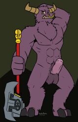 anthro balls bara barazoku boner bovid bull demon_bull_king erection furry hootsnbarks horns lego lego_monkie_kid male male_only muscles muscular nose_piercing nose_ring nude penis solo solo_male