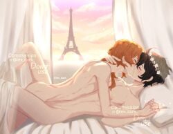 2boys bottom_dazai bsd bungo_stray_dogs bungou_stray_dogs chuuya_nakahara clouds couple couple_(romantic) couple_sex curtains curtains_open dazai_osamu duo duo_focus eiffel_tower gay gay_sex hand_holding in_love indoors inside kissing lex_dark love male male/male male_focus male_only male_penetrated male_penetrating male_penetrating_male males_only missionary missionary_position missionary_sex nakahara_chuuya naked naked_male nude nude_male osamu_dazai paris pink_sky romantic romantic_sex sex sunset unseen_penetration variant variant_set veil wedding_veil