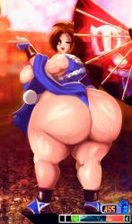 1girls 2024 alternate_costume asian ass ass_focus background big_ass big_breasts blue_dress breasts brown_eyes brown_hair chubby chubby_female dat_ass fan female female_only footwear game_mechanics high_resolution highres huge_ass japanese_clothes king_of_fighters kunoichi large_ass lipstick looking_back mai_shiranui one_eye_closed pointing ponytail red_lipstick riendonut shiny_ass shiny_skin sideboob snk sweat sweatdrop tabi text_box thick_ass thick_thighs thighs wink