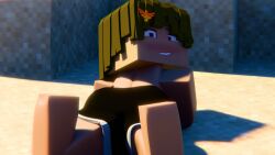 3d 3d_render ass ass_focus ass_up black_shorts blender blender3d blender_(software) blender_cycles blush booty_shorts brown_hair enigma_zxc flushed from_behind looking_at_viewer minecraft original_character shorts solo spread_legs sunny_(enigma_zxc) tagme thighs