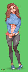 1futa abs big_penis brown_eyes brown_hair crop_top elf elf_ears fit floops_(artist) futa_only futanari holding_penis leggings leggings_down looking_at_viewer penis_grab pointy_ears pull_out pulling_down_pants solo_futa