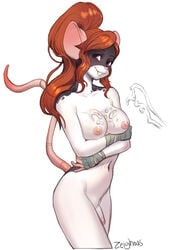 1futa anthro big_ears bodily_fluids breasts buckteeth cum cum_on_breasts cumshot ejaculation fur furry futanari genital_fluids genitals gynomorph hair hi_res humanoid_genitalia humanoid_penis intersex looking_at_viewer mammal mouse murid murine nipples penis red_hair rodent smile solo solo_futa teeth white_body white_fur zeighous