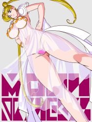 1girls 2d 2d_(artwork) almost_naked big_breasts bikini_bottom bishoujo_senshi_sailor_moon blonde_hair cameltoe clothing dress female female_only glamour_works huge_breasts large_breasts long_hair looking_down low-angle_view panties princess_serenity see-through see-through_clothing solo tagme twintails