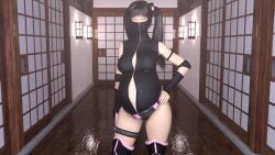 1girls 3d asian asian_female belly big_belly black_hair cleavage female icarusillustrations kunoichi ninja outie_navel pregnant solo twintails wardrobe_malfunction