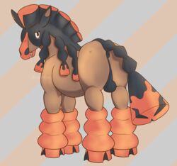 anus backsack balls ballsack equid equine feral genitals hi_res horse looking_at_viewer looking_back looking_back_at_viewer male mammal mudsdale nintendo pattern_background pokémon_(species) pokemon pokemon_(species) simple_background solo video_games xherrus