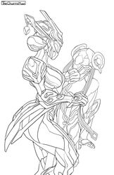 1boy 1girls female femboy femboy_on_female hetero khora_(warframe) larger_female male male/female nezha_(warframe) straight tagme thechurroman warframe