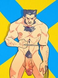 abs balls bara biceps big_balls big_penis boner claws daddy erection hairy_chest logan_(x-men) male male_nipples male_only male_pubic_hair manly marvel marvel_comics mature_male muscular_male nipples nude pecs penis pinkmustacheguy solo solo_male wolverine_(x-men) x-men