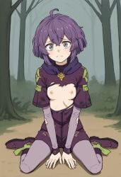 1girls bernadetta_von_varley breasts breasts_out exposed_breasts female female_only fire_emblem fire_emblem:_three_houses forest frown grey_eyes looking_at_viewer nintendo nipples on_ground outdoors purple_hair sitting small_breasts solo sweatdrop tears_in_eyes teary_eyes torn_clothes vynx woods