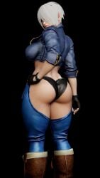 angel_(kof) big_ass big_breasts big_butt black_panties blue_eyes boots clothed clothing gloves hand_on_hip ki king_of_fighters leather leather_clothing looking_back one_eye_covered short_hair thick_thighs white_hair