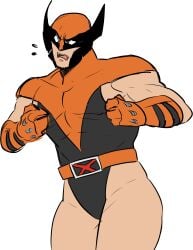 1boy adapted_costume alternate_costume cbspinkpink gay gloves leotard male male_only marvel marvel_comics mask open_mouth solo sweatdrop thick_thighs wolverine_(x-men) x-men x-men_evolution