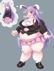 bbw belly_overhang big_belly big_female blush blush bunny_ears bunny_girl bunnygirl chubby chubby_female embarrassed fat fat_ass fat_female fat_fetish fat_girl fat_woman fatty large_female obese obese_female overweight overweight_female pig plump pork_chop reisen_udongein_inaba thick_thighs tight_clothes tight_clothing tight_fit touhou tubby weight_gain