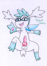 absurd_res anthro drawn genitals glasses hi_res knot legendary_pokemon male male_only nintendo penis pokémon_(species) pokemon pokemon_(species) raising_paw shaymin video_games