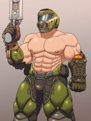 1boy abs armor bara bethesda_softworks biceps brizzytt doom doom_slayer_(doom) gay helmet male male_nipples male_only manly muscular muscular_male nipples pecs solo solo_focus solo_male ttbrizzy weapon