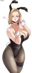 1girls android android_18 android_girl aosora ass bare_shoulders big_breasts blonde_hair blonde_hair_female blue_eyes blush bob_cut bunny_ears bunny_girl bunnysuit busty child_bearing_hips cleavage curves curvy curvy_body curvy_female curvy_figure dragon_ball dragon_ball_z fake_animal_ears female female_only hips huge_breasts large_breasts light-skinned_female light_skin milf revealing_clothes sending_a_kiss shounen_jump slutty_clothing slutty_outfit thick thick_thighs thighs tits white_background wide_hips