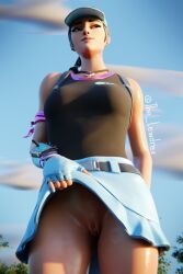 1girls 3d alternate_version_available blender bottomless_skirt braid braided_hair braided_ponytail clothed clothing epic_games female female_focus female_only fortnite fortnite:_battle_royale golf_cap golf_outfit headwear hi_res highres lewdrex lifting_skirt light-skinned_female light_skin no_panties no_panties_under_skirt no_underwear oil oiled oiled_body oiled_skin oily outdoors outside ponytail pose posing presenting presenting_pussy pussy pussy_lips pussy_peek rio_(fortnite) shadow shiny shiny_skin showing_off showing_pussy skirt skirt_lift skirt_up solo solo_focus sunlight tank_top tease teasing upskirt vagina volley_girl watermark