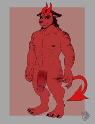 animal_genitalia anthro barazoku big_penis demon equine_genitalia genitals hi_res horn lewd_catto male muscular nipples penis solo vermell