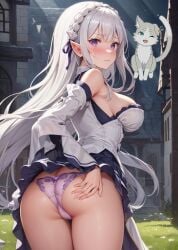 ai_generated ass butt emilia_(re:zero) lavender_panties purple_eyes re:zero_kara_hajimeru_isekai_seikatsu silver_hair white_hair