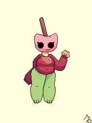 :3 dango dango_cat green_legs looking_at_viewer ms.dango pink_head red_sweater thebreadqueen turbowarp waving waving_at_viewer yellow_arms