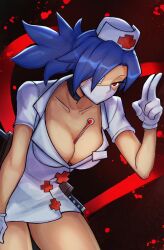 blue_hair female female_focus female_only gloves human ninja ninja_girl nurse nurse_cap nurse_uniform red_eyes skullgirls stickiezblue thermometer valentine_(skullgirls)