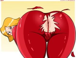 anus anus_visible_through_clothes ass ass ass_focus bent_over blaze_(artist) bxblazexd cameltoe clover_(totally_spies) female looking_back red_thong ripped_bodysuit ripped_clothing solo tagme thong totally_spies