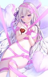 chocolate emilia_(re:zero) purple_eyes re:zero_kara_hajimeru_isekai_seikatsu silver_hair white_hair